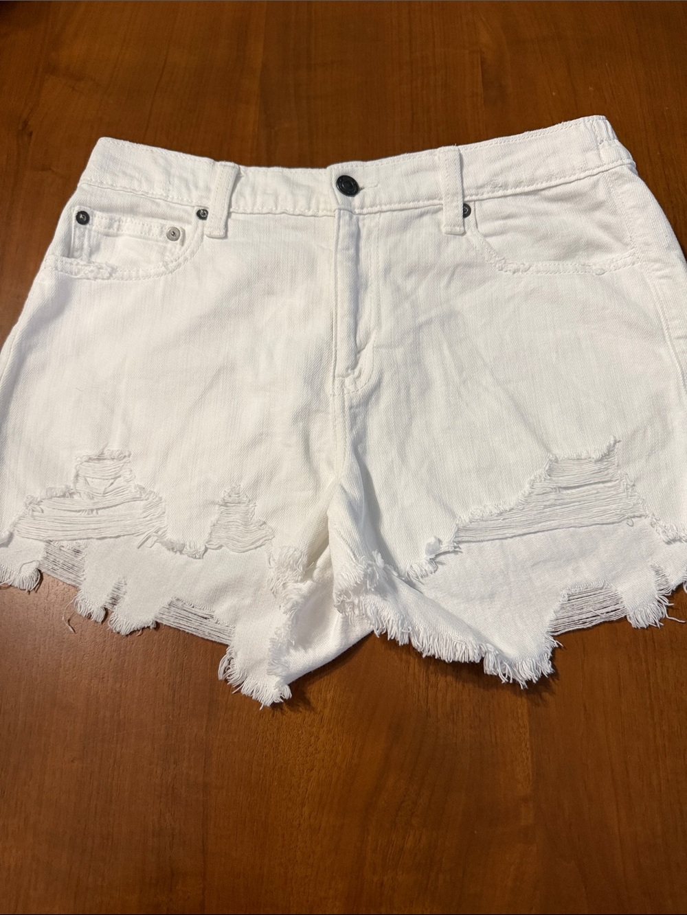 aerie White Distressed Denim Cutoff Shorts